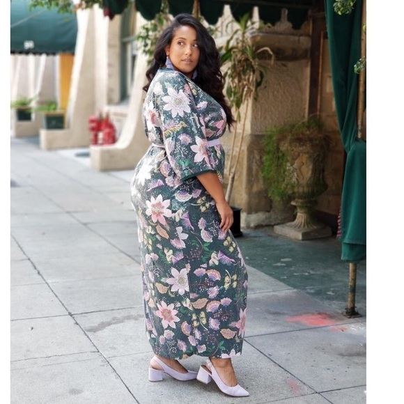 ELOQUII 18 / 20 Slit Front floral Print Sequin Maxi Dress - Picture 6 of 15